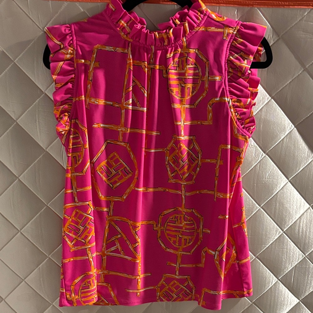 Jude Connally Pink and Tangerine Ruffle Tank Top